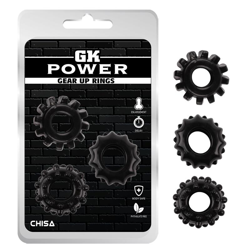 Set De Anillos Para Pene Silicona Jelly Gear Up Rings - Negro
