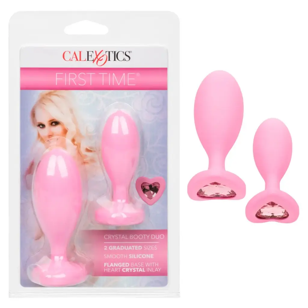 [7167701046328] Kit de 2 Plug de Silicona con Joya First Time® Crystal Booty Duo Calexotics - Rosado