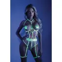 Fantasy Lingerie Glow in a Trance Open-Cup Crotchless Teddy Neon Chartreuse - M/L
