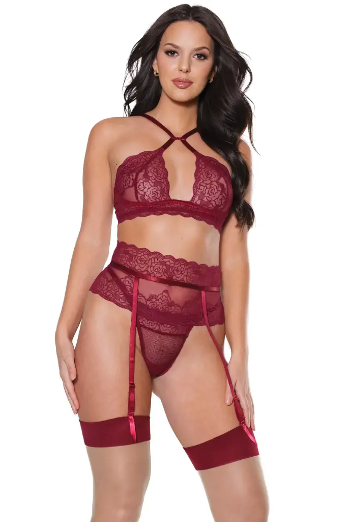 [883124180267] Coquette Set Pinot Noir Bra Garter Belt - S