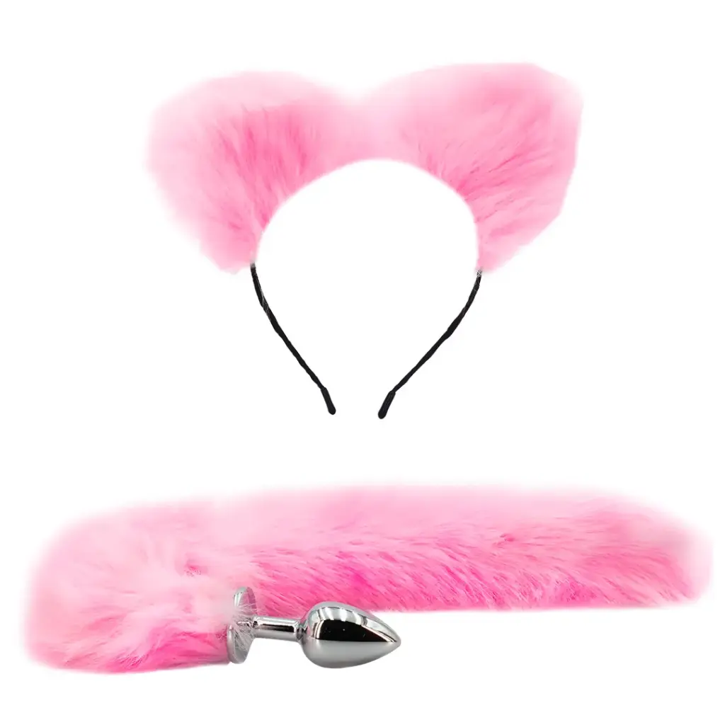 [MLV719456638R] Cintillo y Plug Anal Pequeño Cola De Zorra - Rosado