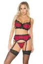 Coquette Checked Mate Bra, Garter Belt & G-String - M