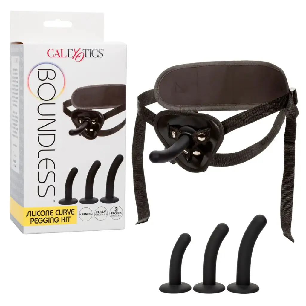Arnes con dildos Calexotics Boundless™ Silicone Curve Pegging 