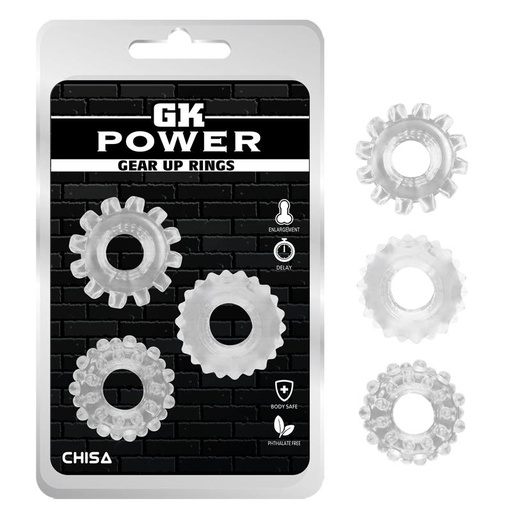 [GearUp-Transparente] Set De Anillos Para Pene Silicona Jelly Gear Up Rings - Translucido