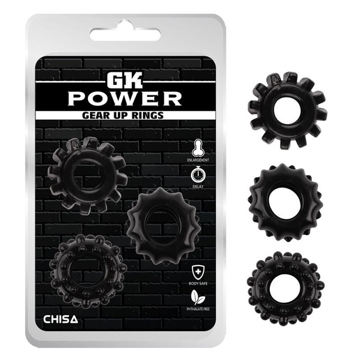 [GearUp-Negro] Set De Anillos Para Pene Silicona Jelly Gear Up Rings - Negro