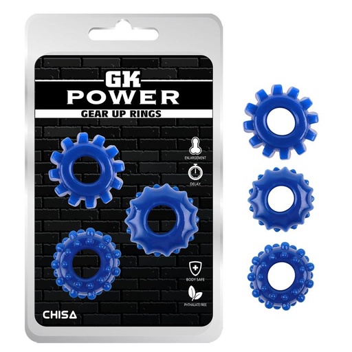 [GearUp-Azul] Set De Anillos Para Pene Silicona Jelly Gear Up Rings - Azul