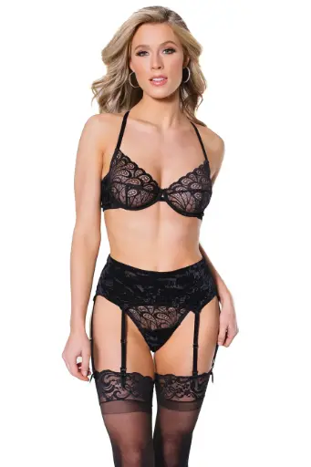 [883124180984] Coquette Velvet and Lace Bra Set Negro - M