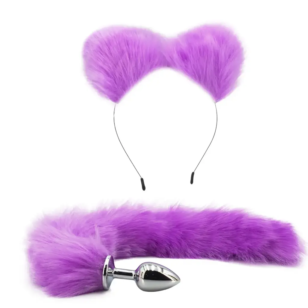Cintillo y Plug Anal Pequeo Cola De Zorra - Violeta | Sodoma